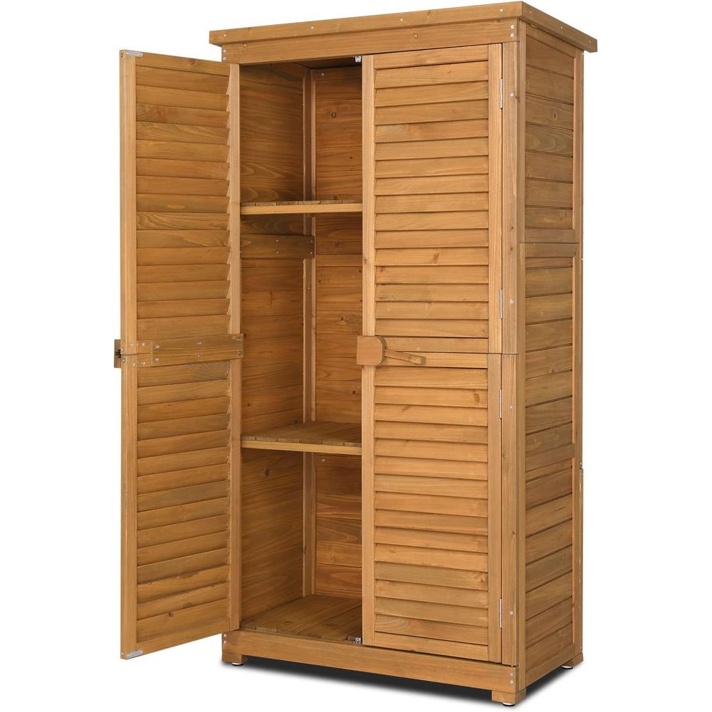 Gardening Tools Storage - 63in Natural Wooden Outdoor Storage Cabinet