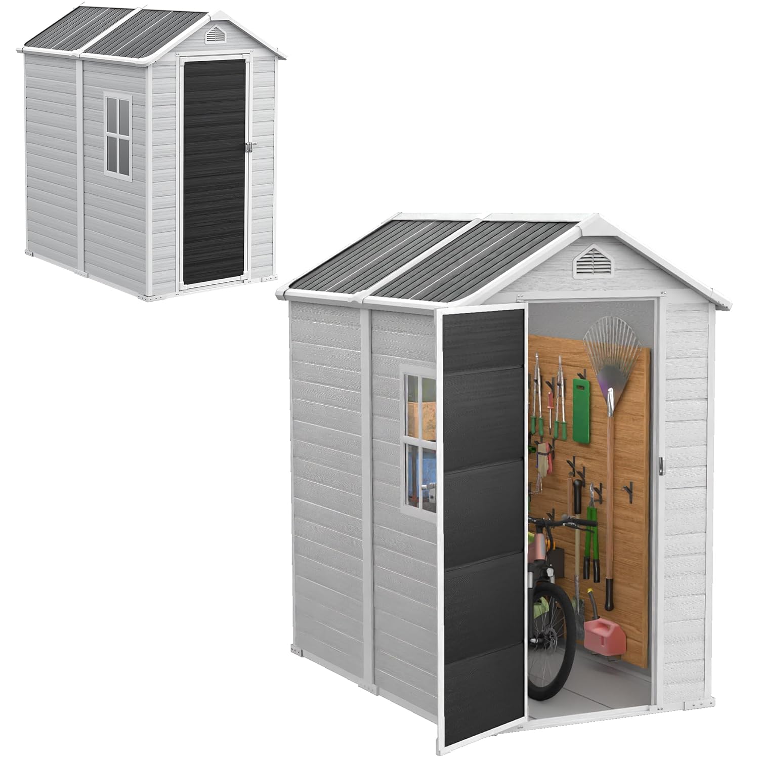 Gardening Tools Storage - 4x6 FT Plastic Storage Shed Waterproof