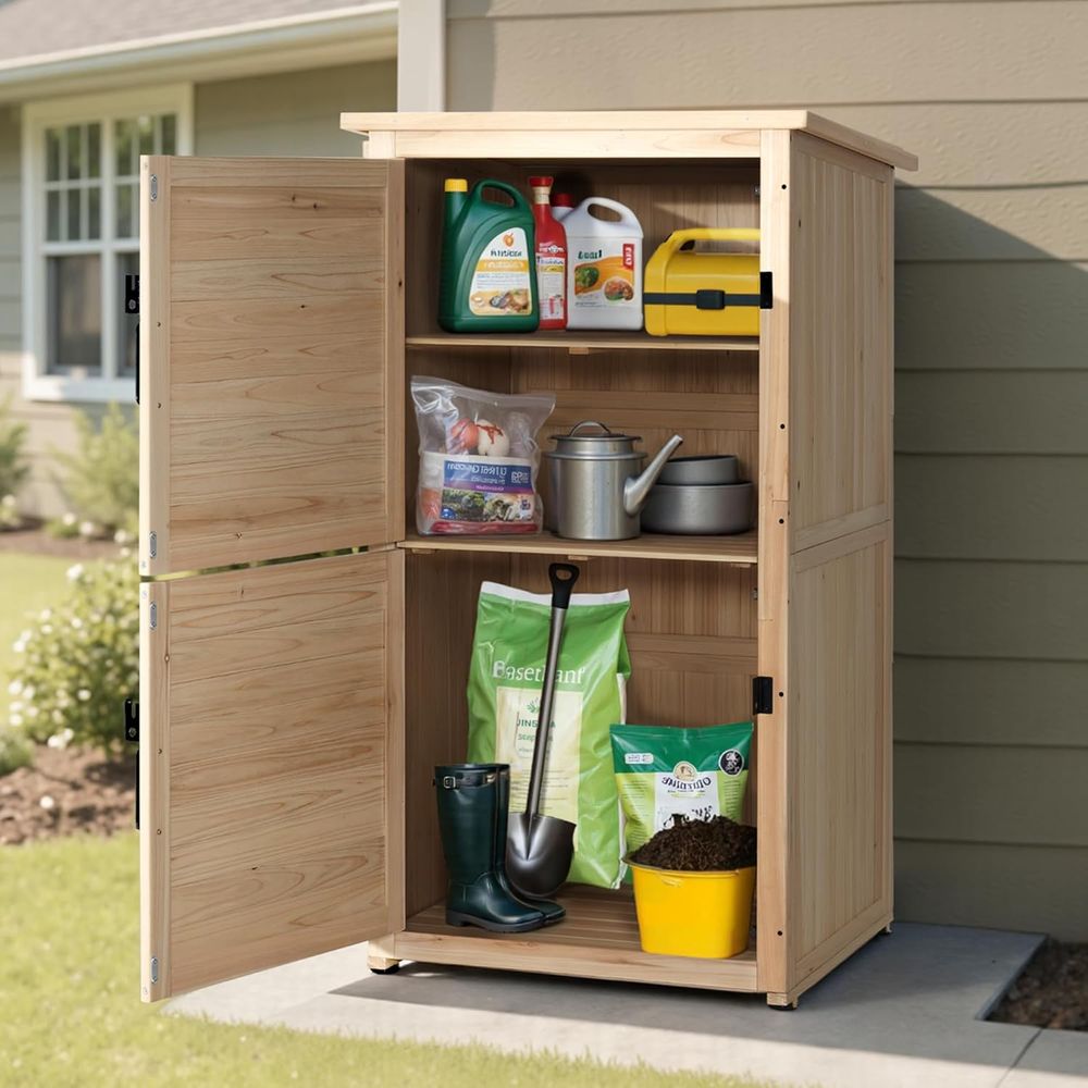 30 Natural Wood Outdoor Storag - Gardening Tools Storage 评论和价格
