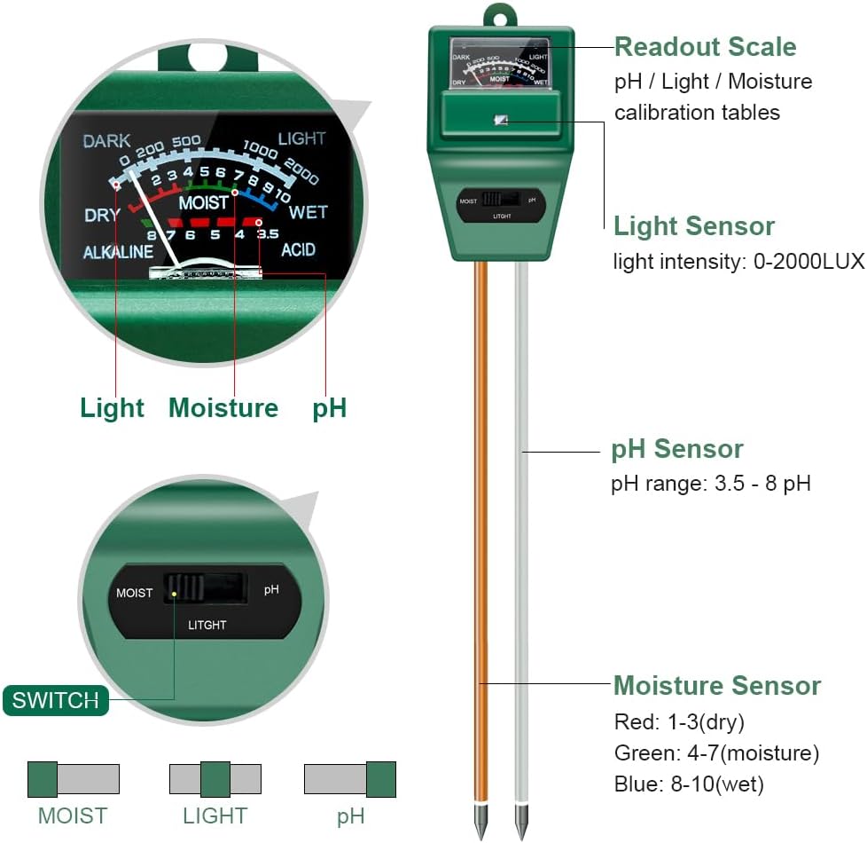 Soil pH Meter, MS02 3-in-1 Soi - Moisture Meter Plant 评论和价格