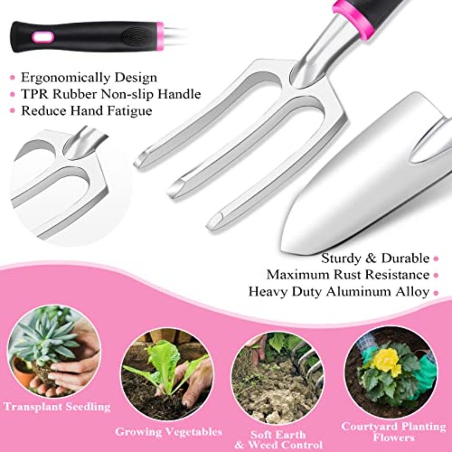 Pink Garden Tool Set for Women - Gardening Tools Pink 评论和价格