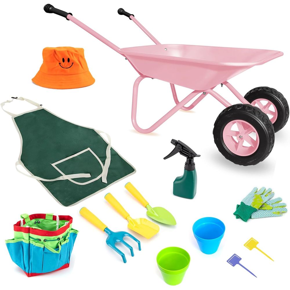 Children's Pink Metal Wheelbar - Gardening Tools Pink 评论和价格