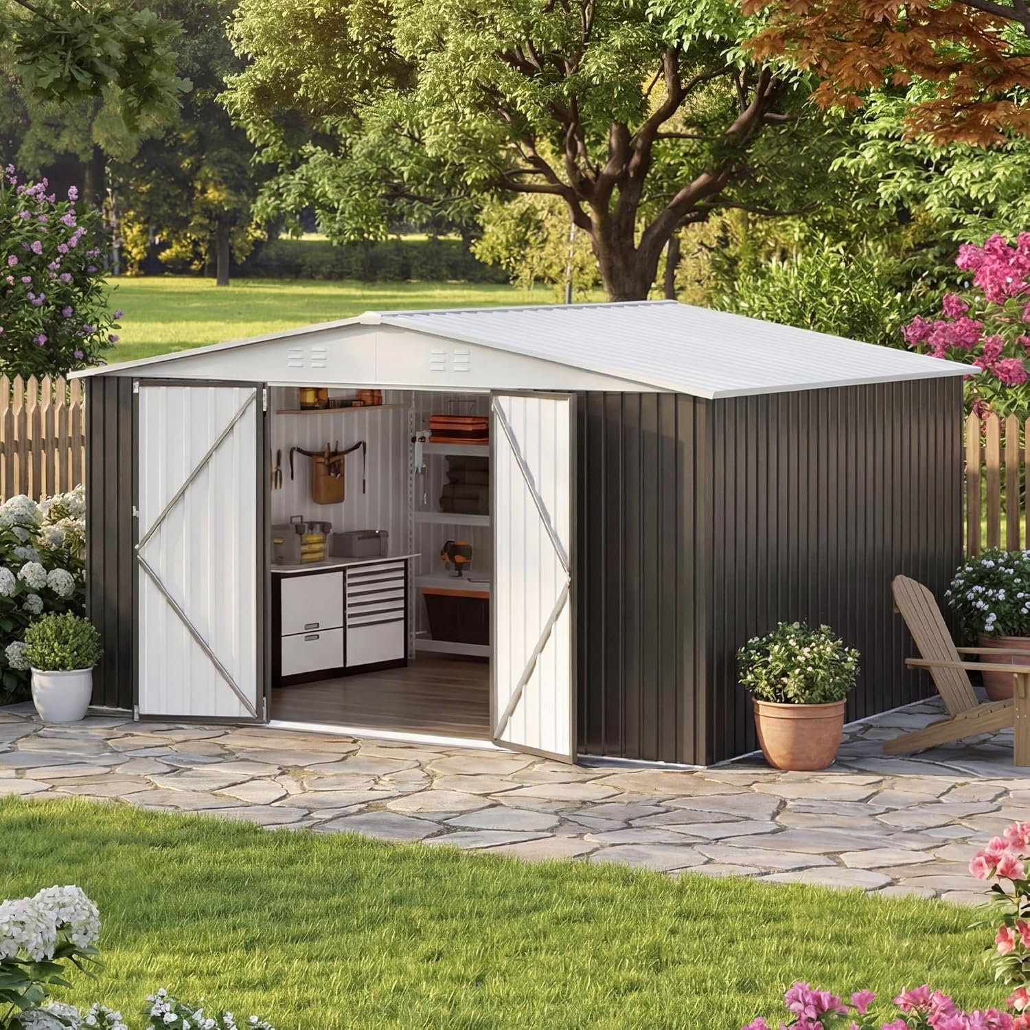 12x14 FT Storage Shed,Garden S - Gardening Tools Storage 评论和价格