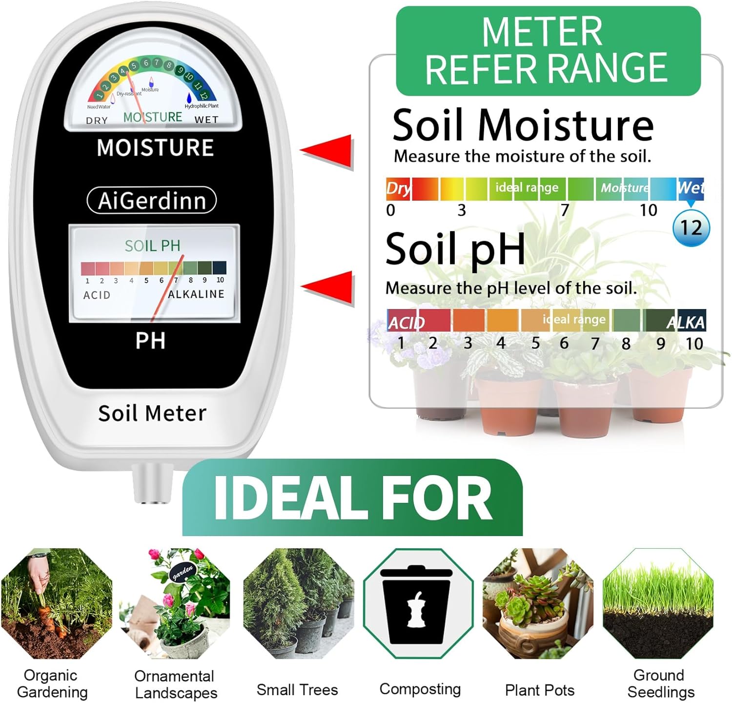 2-in-1 Soil Moisture & pH Mete - Moisture Meter Plant 评论和价格
