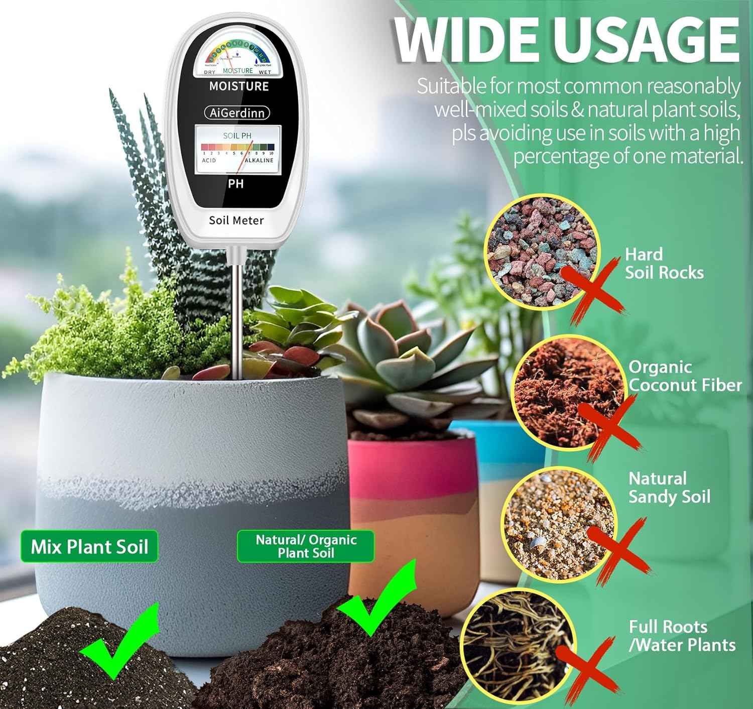 2-in-1 Soil Moisture & pH Mete - Moisture Meter Plant 评论和价格