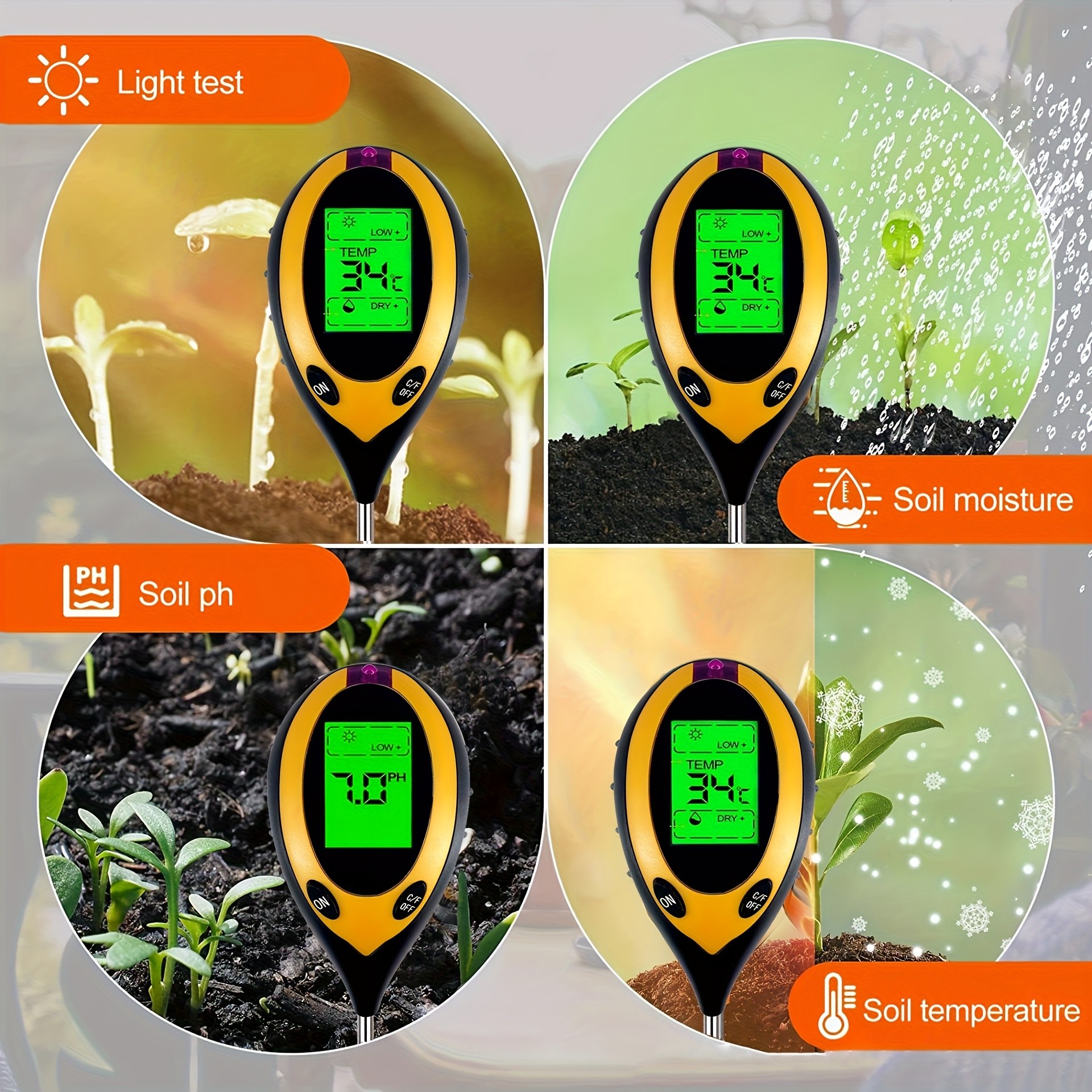 Soil PH Tester 4 in 1 PH Soil  - Moisture Meter Plant 评论和价格