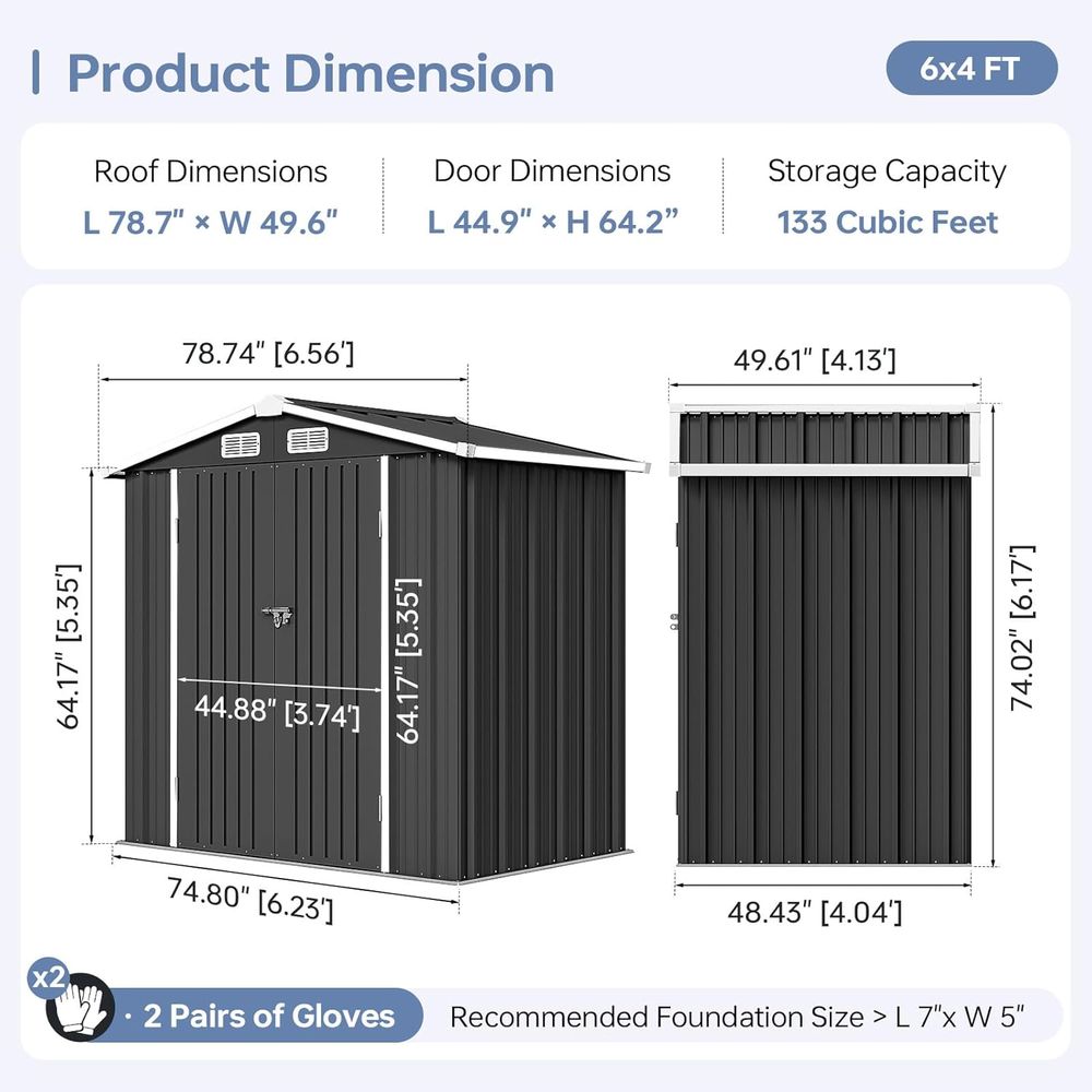 6x4 Outdoor Storage Shed, Meta - Gardening Tools Storage 评论和价格