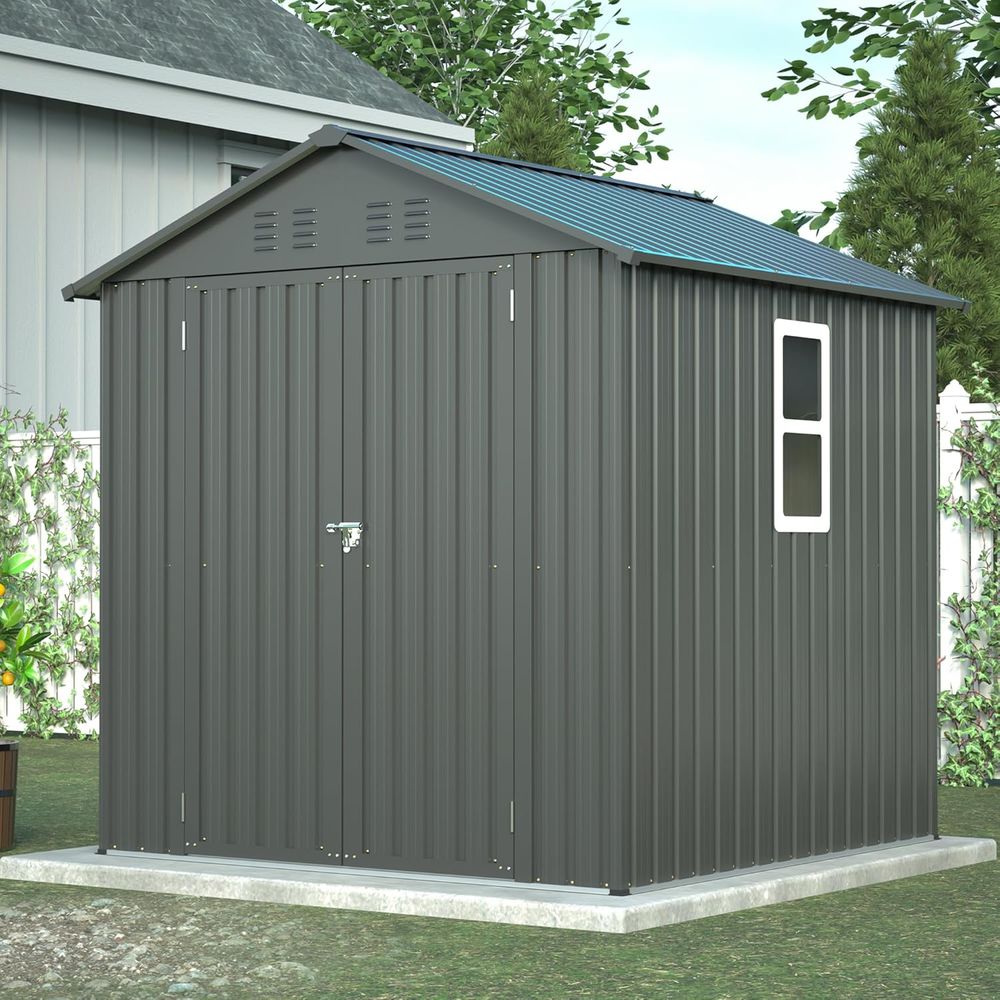 6x6 Metal Outdoor Storage Shed - Gardening Tools Storage 评论和价格
