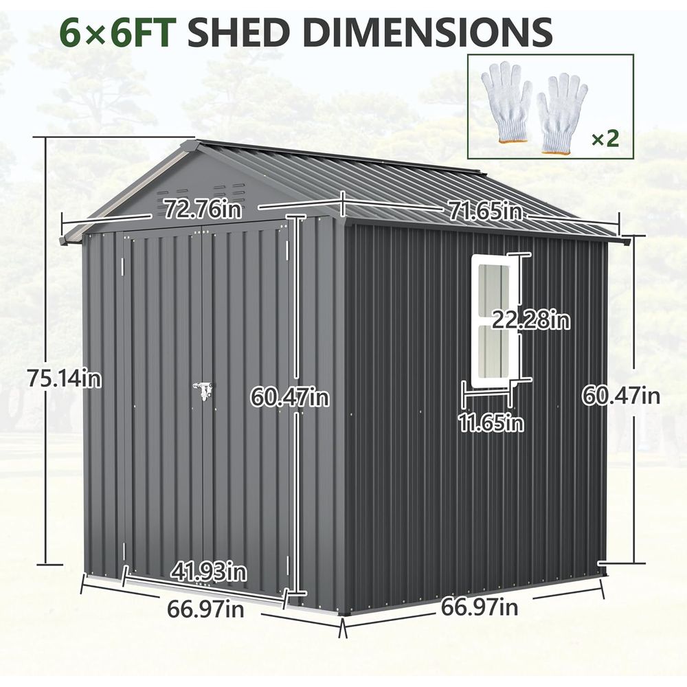 6x6 Metal Outdoor Storage Shed - Gardening Tools Storage 评论和价格