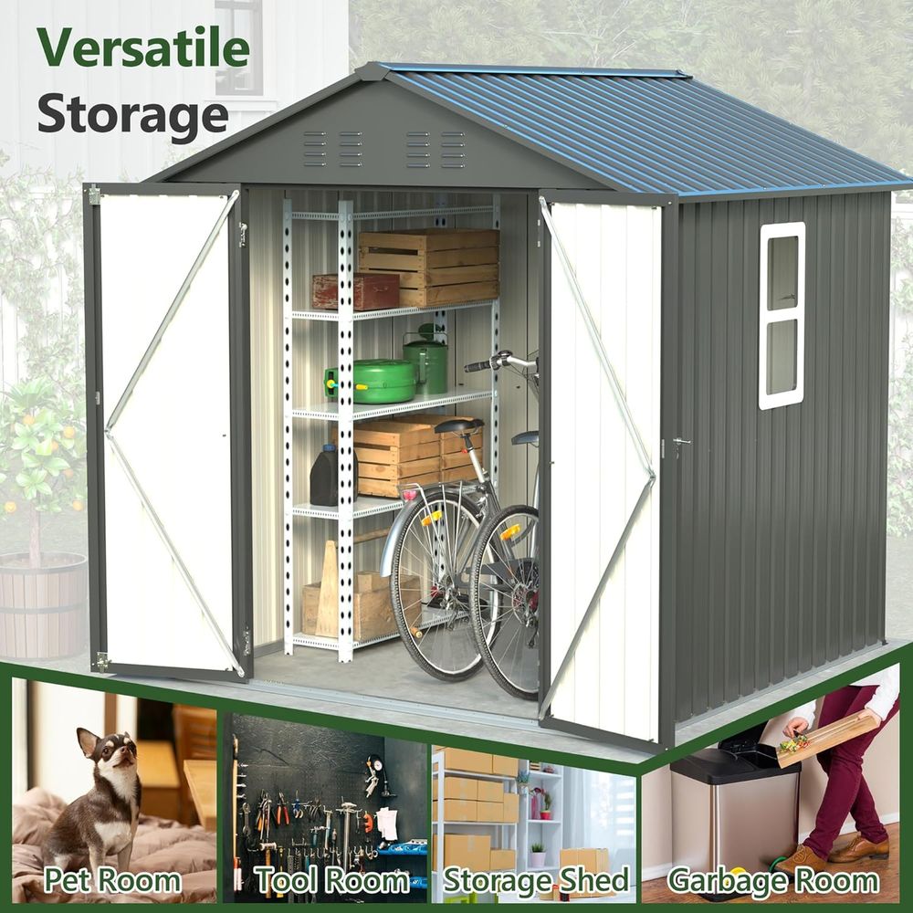 6x6 Metal Outdoor Storage Shed - Gardening Tools Storage 评论和价格