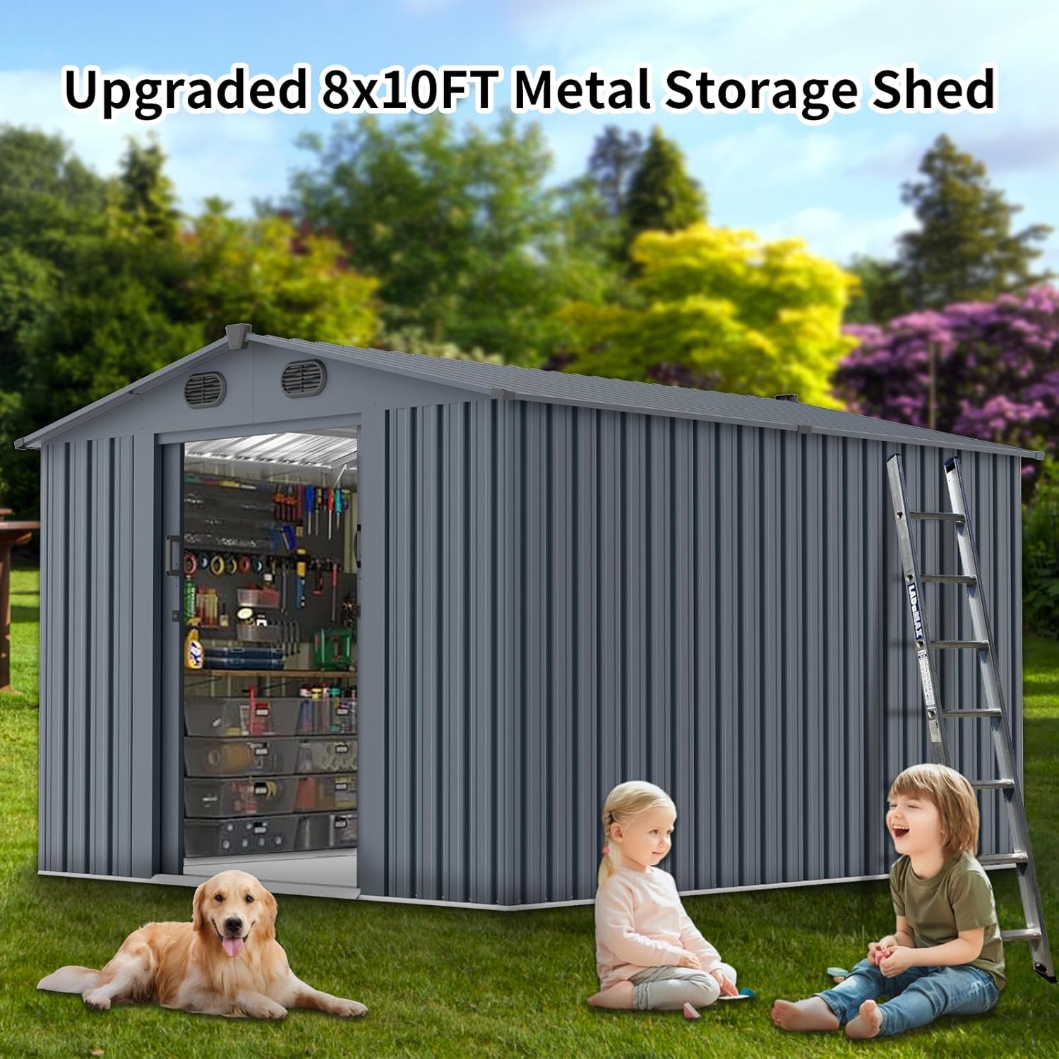 Outdoor Storage Shed 8x10 FT w - Gardening Tools Storage 评论和价格