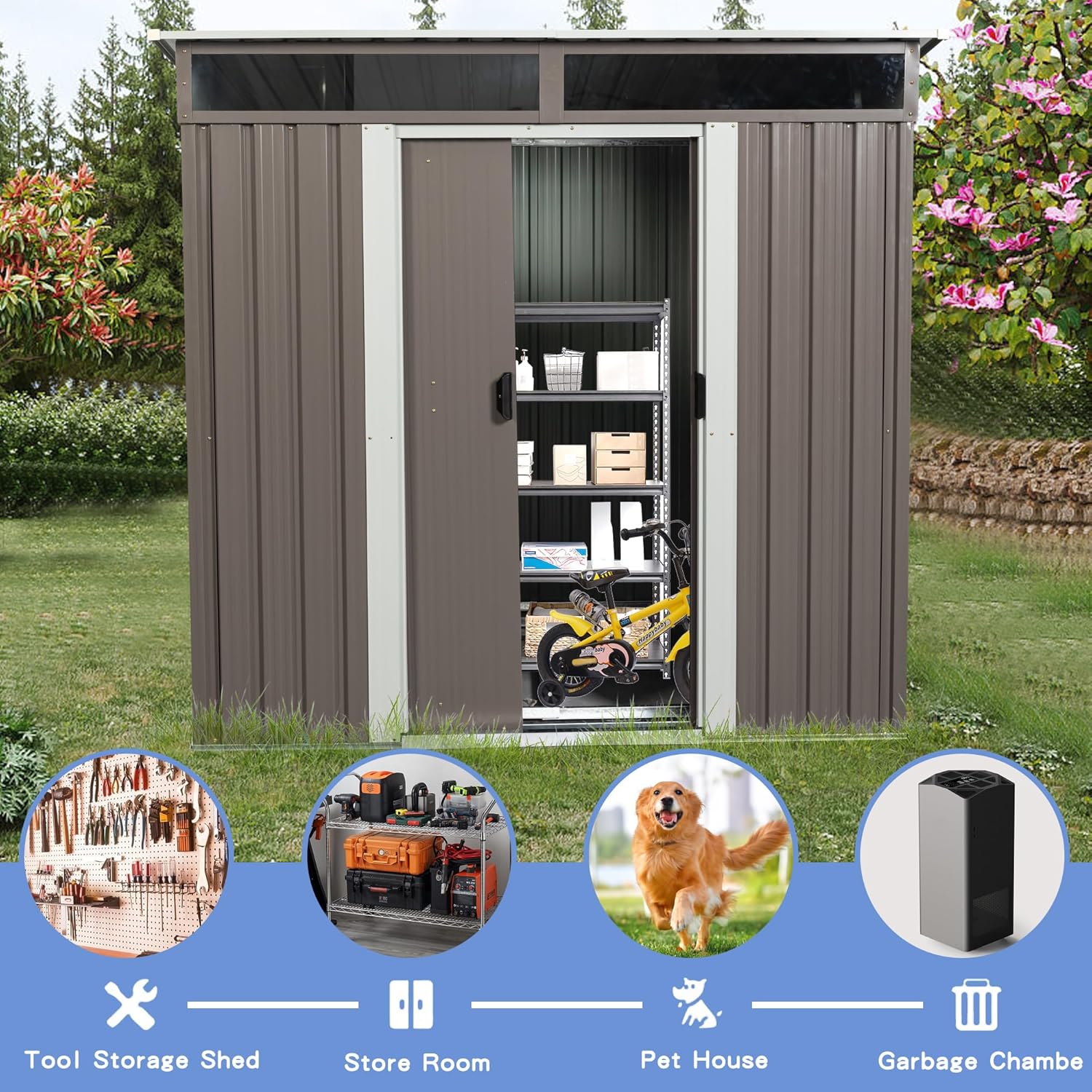 6X5 FT Outdoor Storage Shed, W - Gardening Tools Storage 评论和价格