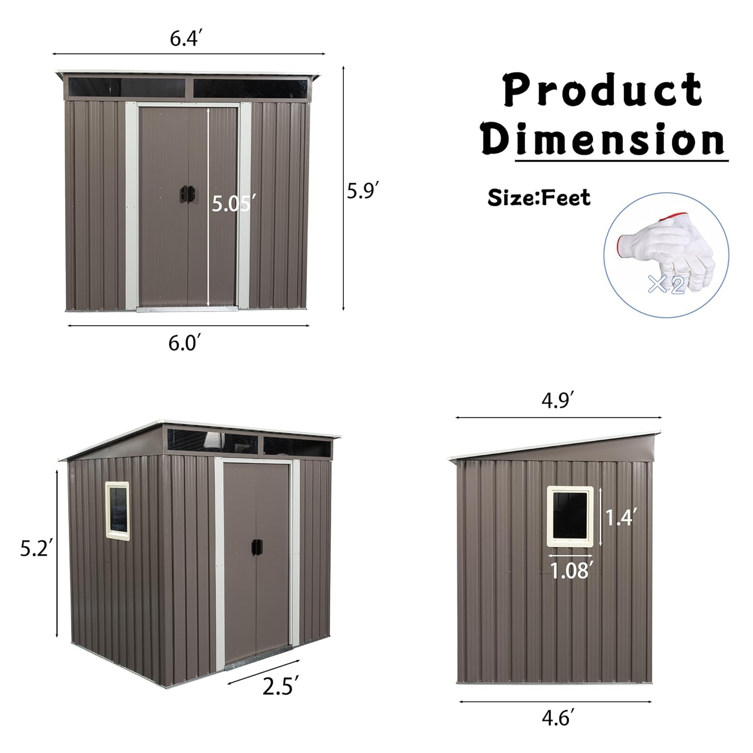 6X5 FT Outdoor Storage Shed, W - Gardening Tools Storage 评论和价格