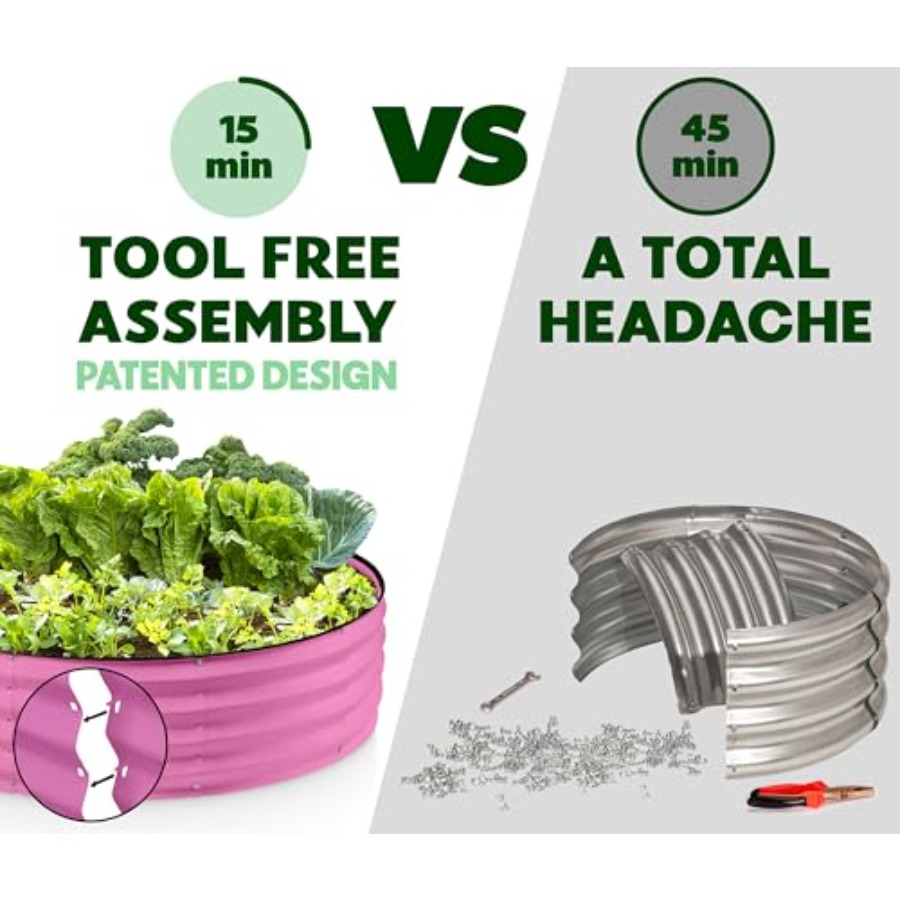 Round Galvanized Raised Garden - Gardening Tools Pink 评论和价格