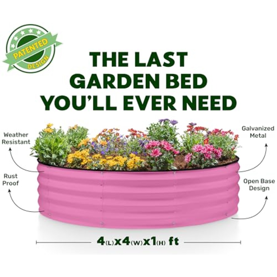 Round Galvanized Raised Garden - Gardening Tools Pink 评论和价格